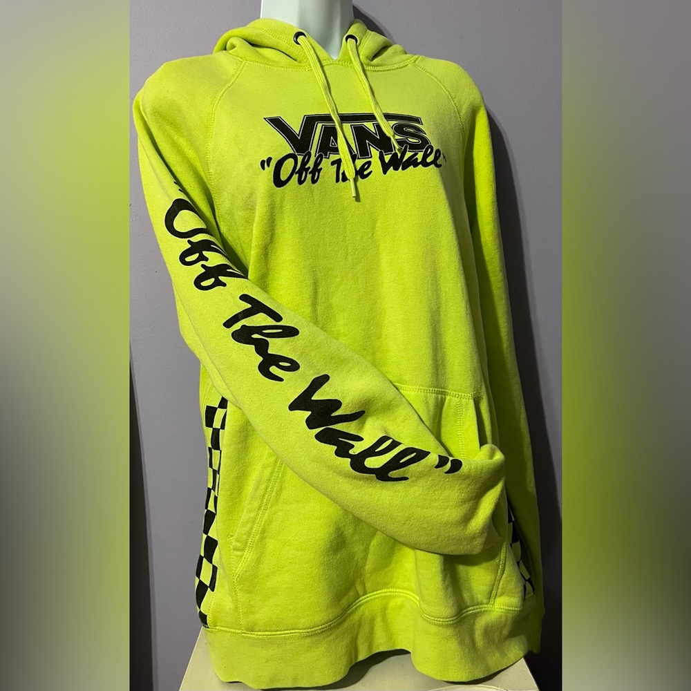 Vans checkered neon yellow unisex hoodie size medium